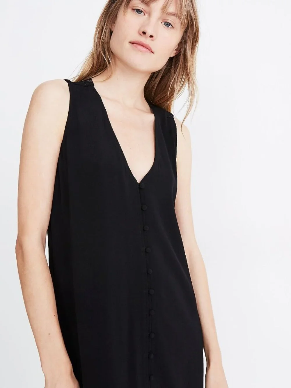 Madewell Heather Button Front Dress in True Black - sz Medium